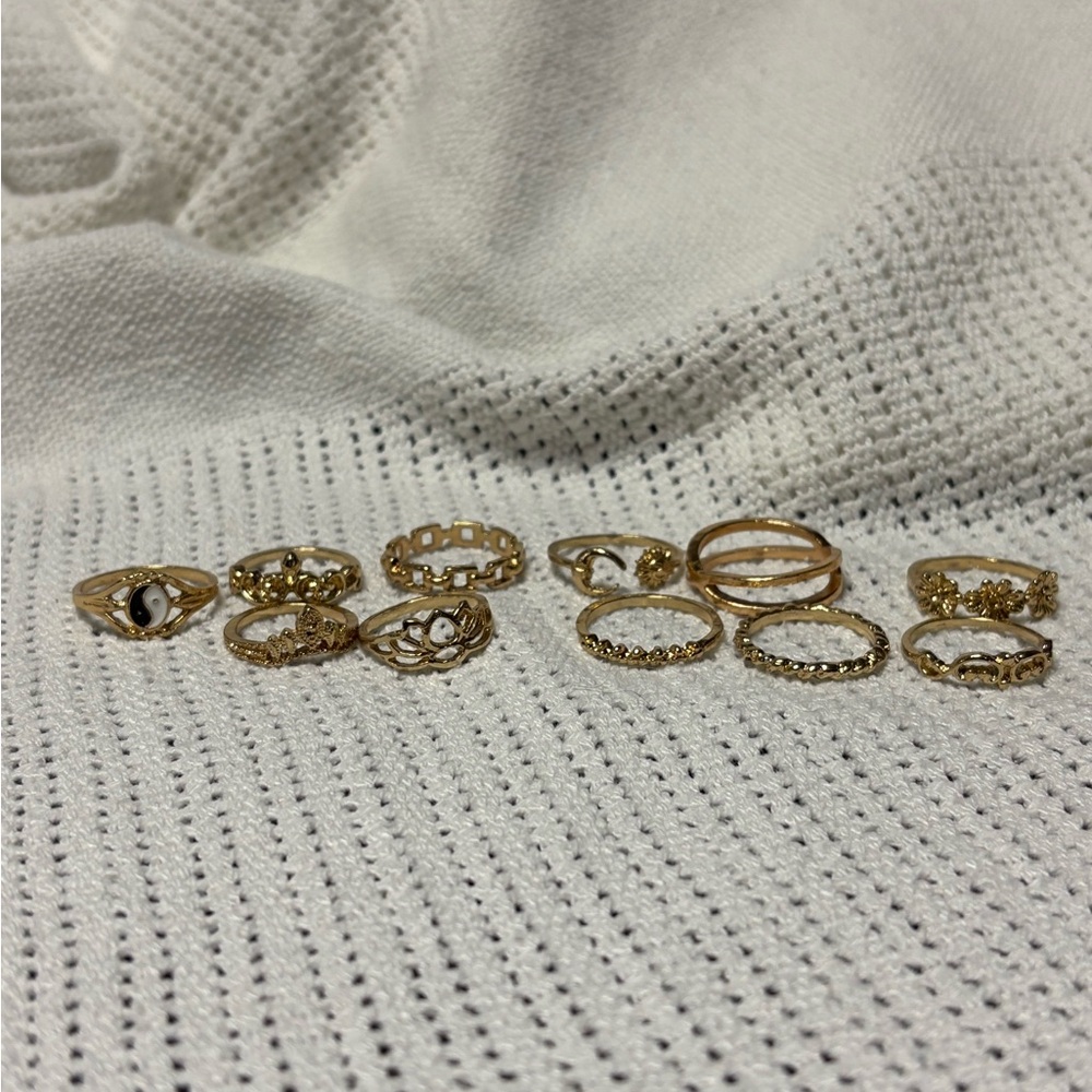 Elegant Gold-Tone Ring Set; Assorted Sizes